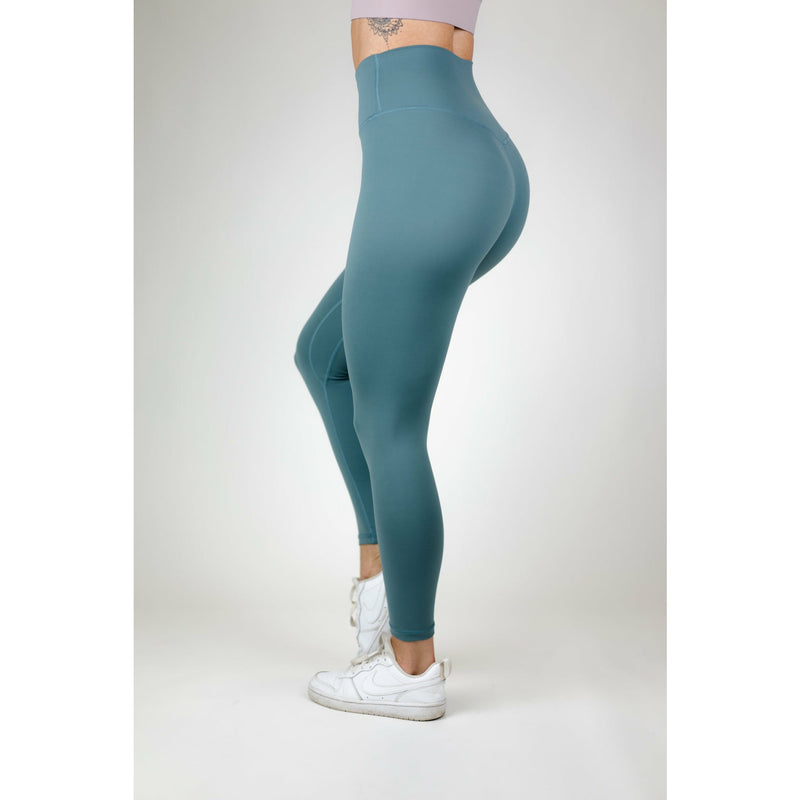 Adjustable Scrunch Waistband Leggings With Pockets / Teal Green